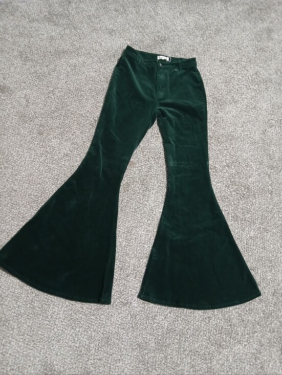Peach Love California Denim - Dark Green Velvet Flared Women's Jeans Size M